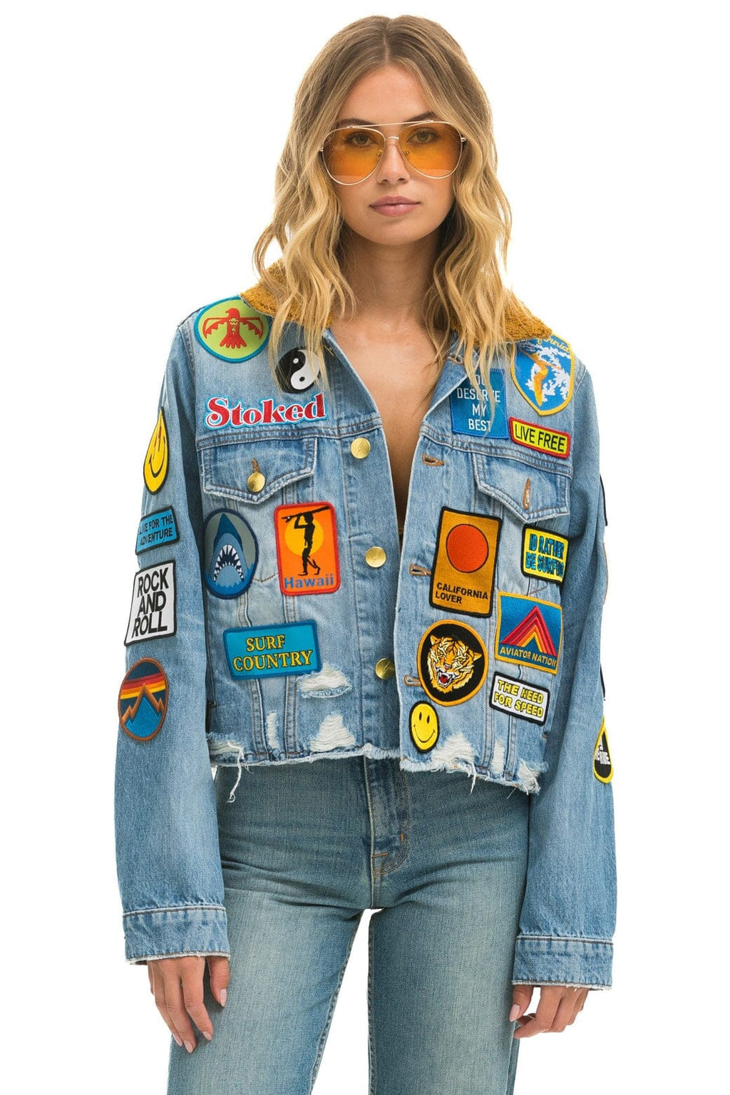 Retro VINTAGE PATCH CROP DENIM JACKET - SUPER LIGHT