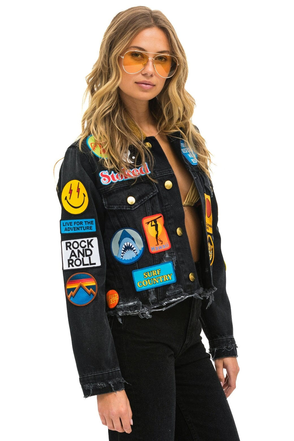 Retro VINTAGE PATCH UNISEX DENIM JACKET - VINTAGE BLACK