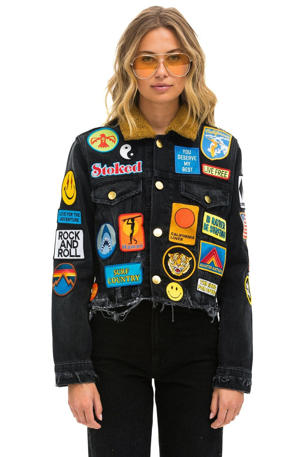 Retro VINTAGE PATCH UNISEX DENIM JACKET - VINTAGE BLACK