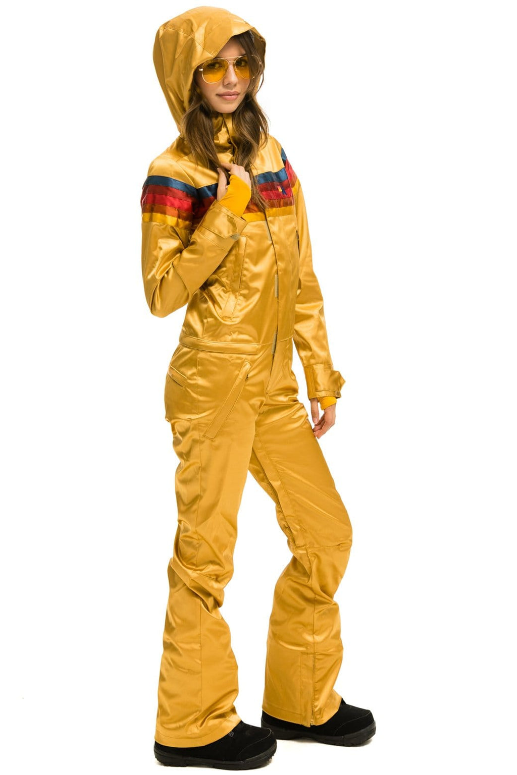 Retro WOMENS 5 STRIPE SATIN POWDER SUIT - CHAMPAGNE