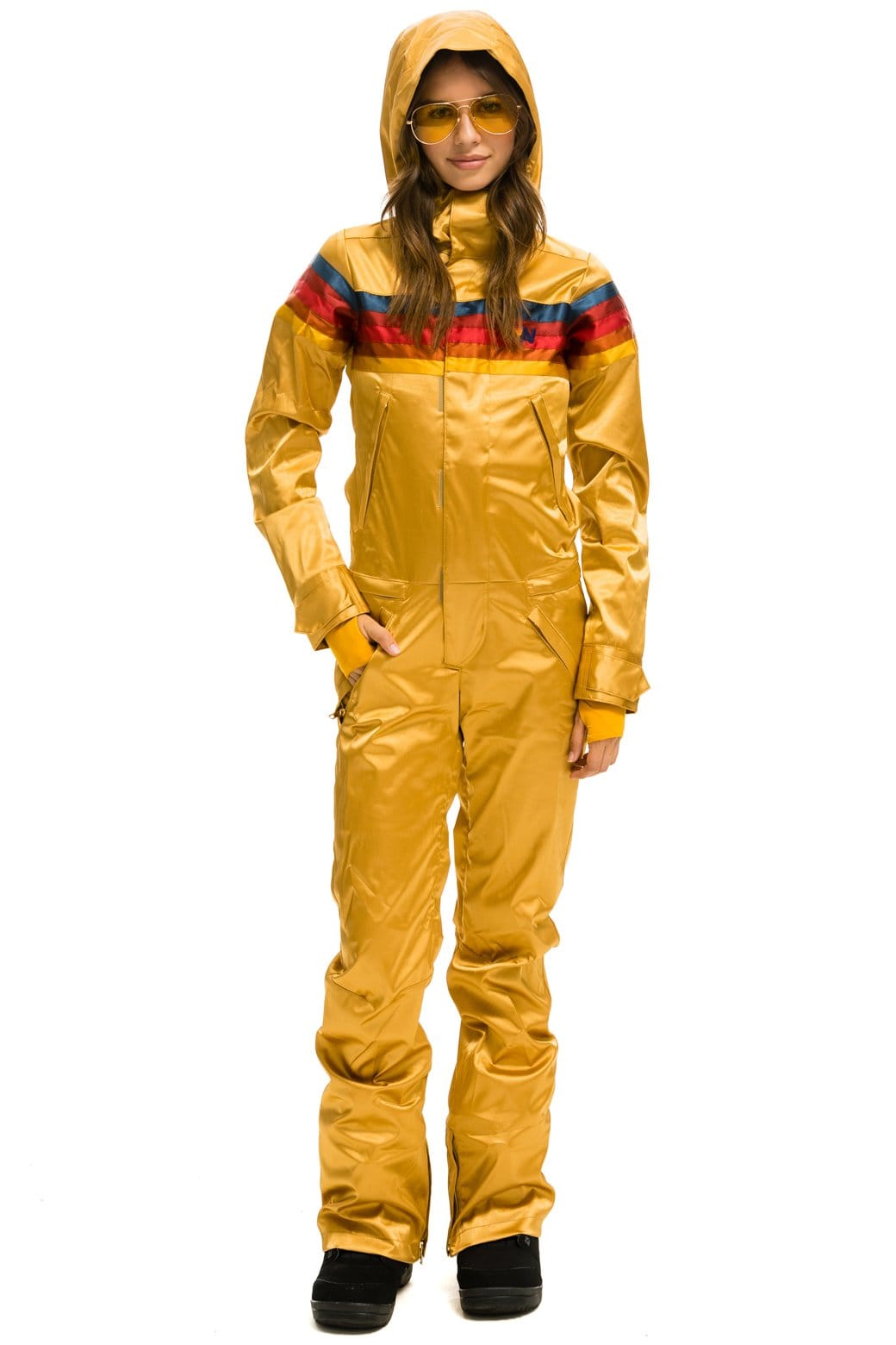 Retro WOMENS 5 STRIPE SATIN POWDER SUIT - CHAMPAGNE