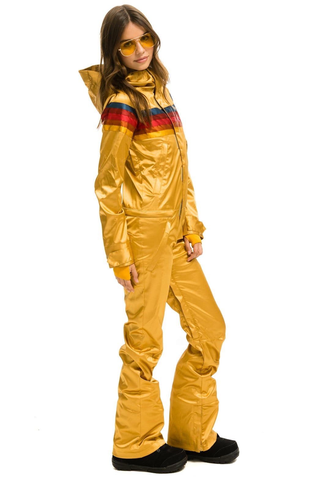 Retro WOMENS 5 STRIPE SATIN POWDER SUIT - CHAMPAGNE