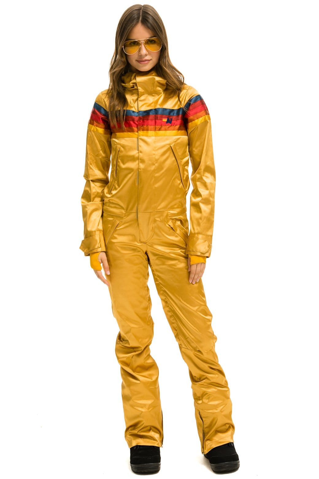 Retro WOMENS 5 STRIPE SATIN POWDER SUIT - CHAMPAGNE