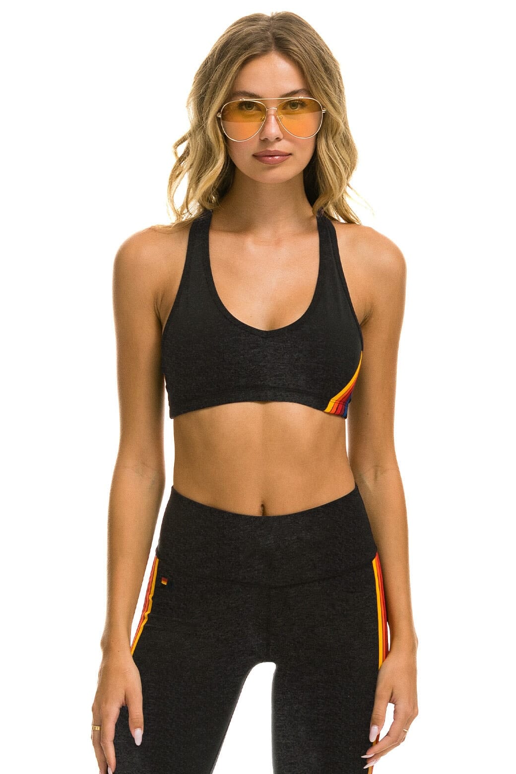 Retro WOMENS 5 STRIPE SPORTS BRA - CHARCOAL
