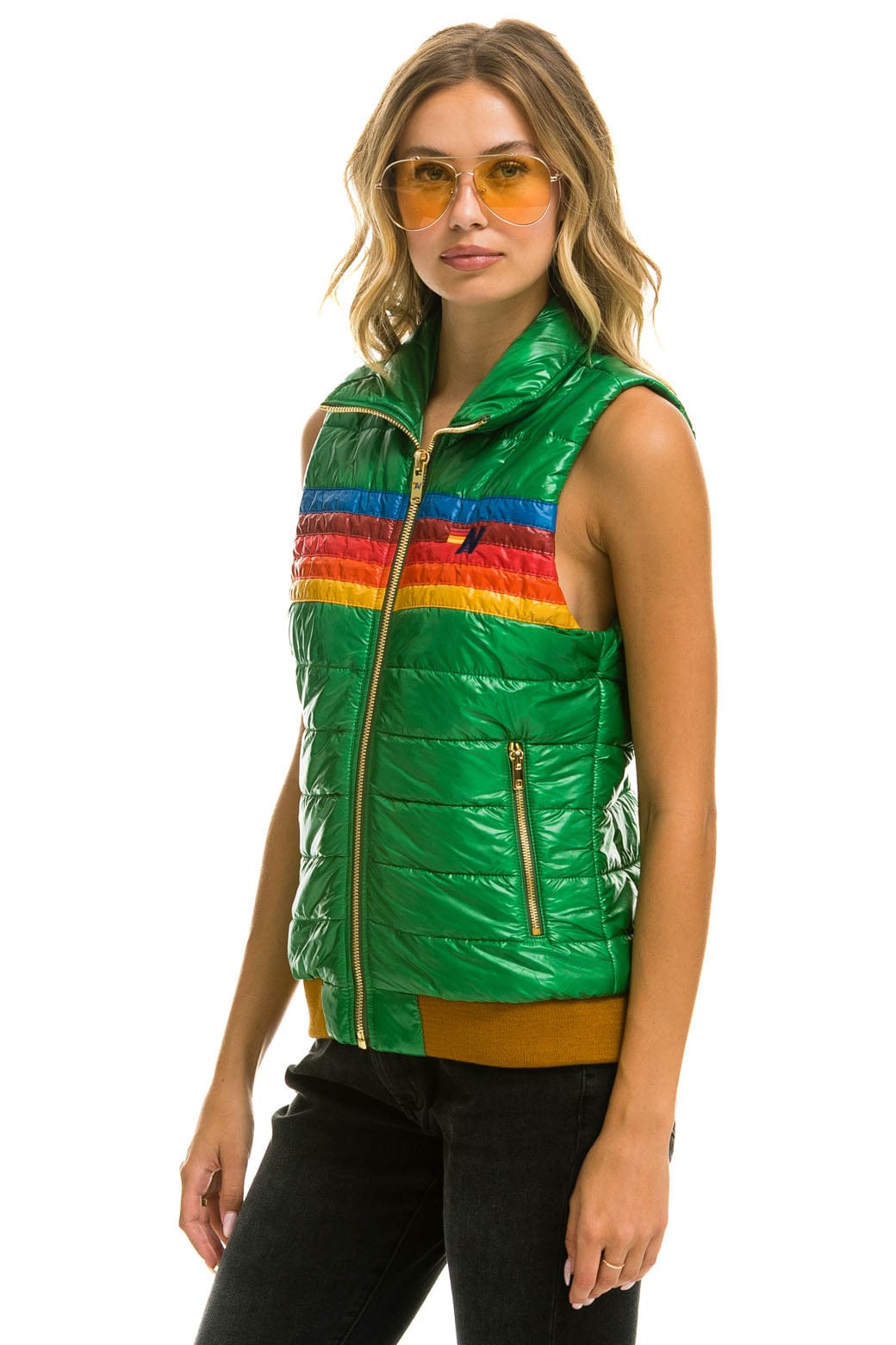 Retro WOMENS 5 STRIPE VEST - GLOSSY AMAZON