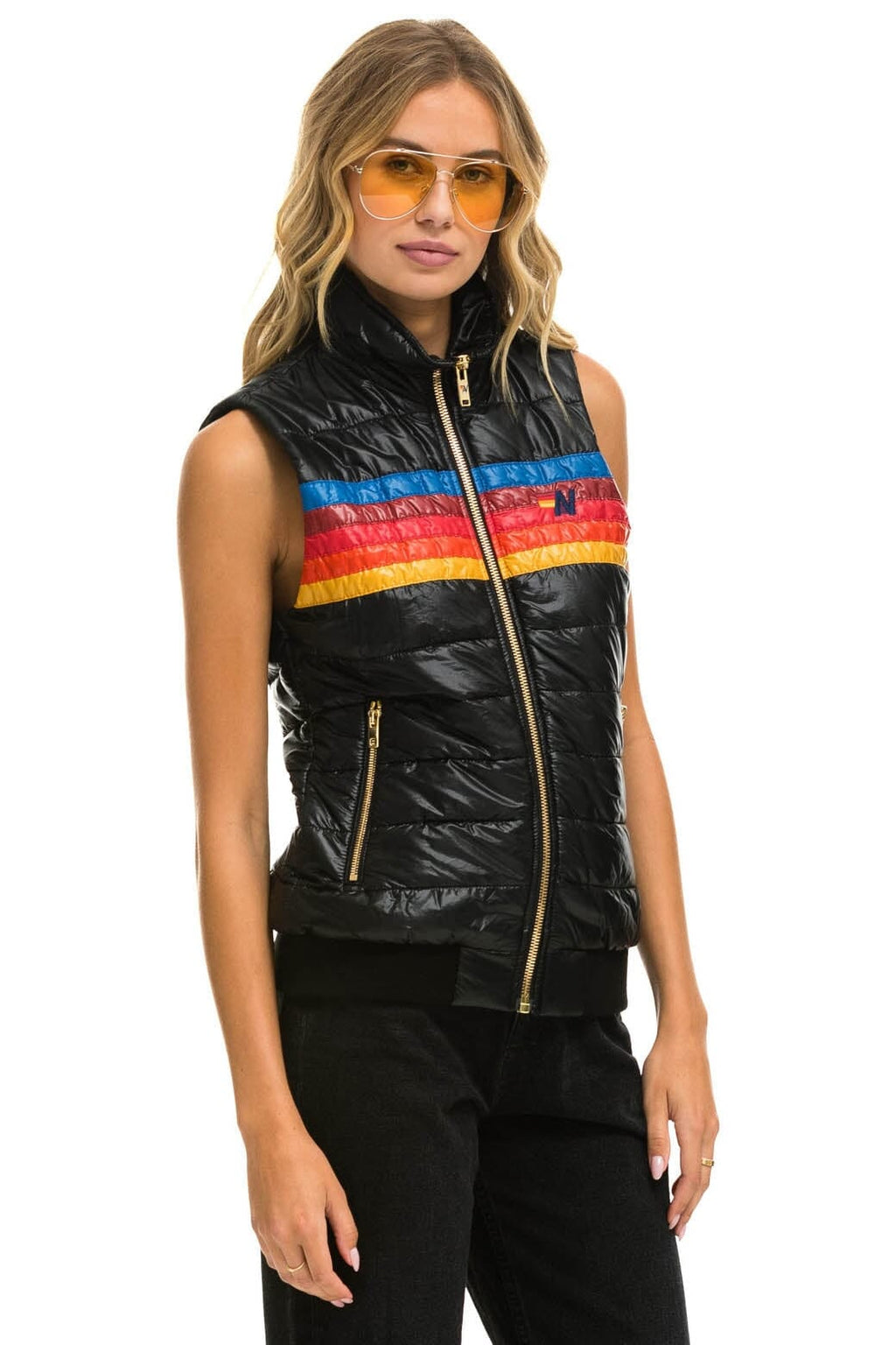 Retro WOMENS 5 STRIPE VEST - GLOSSY BLACK