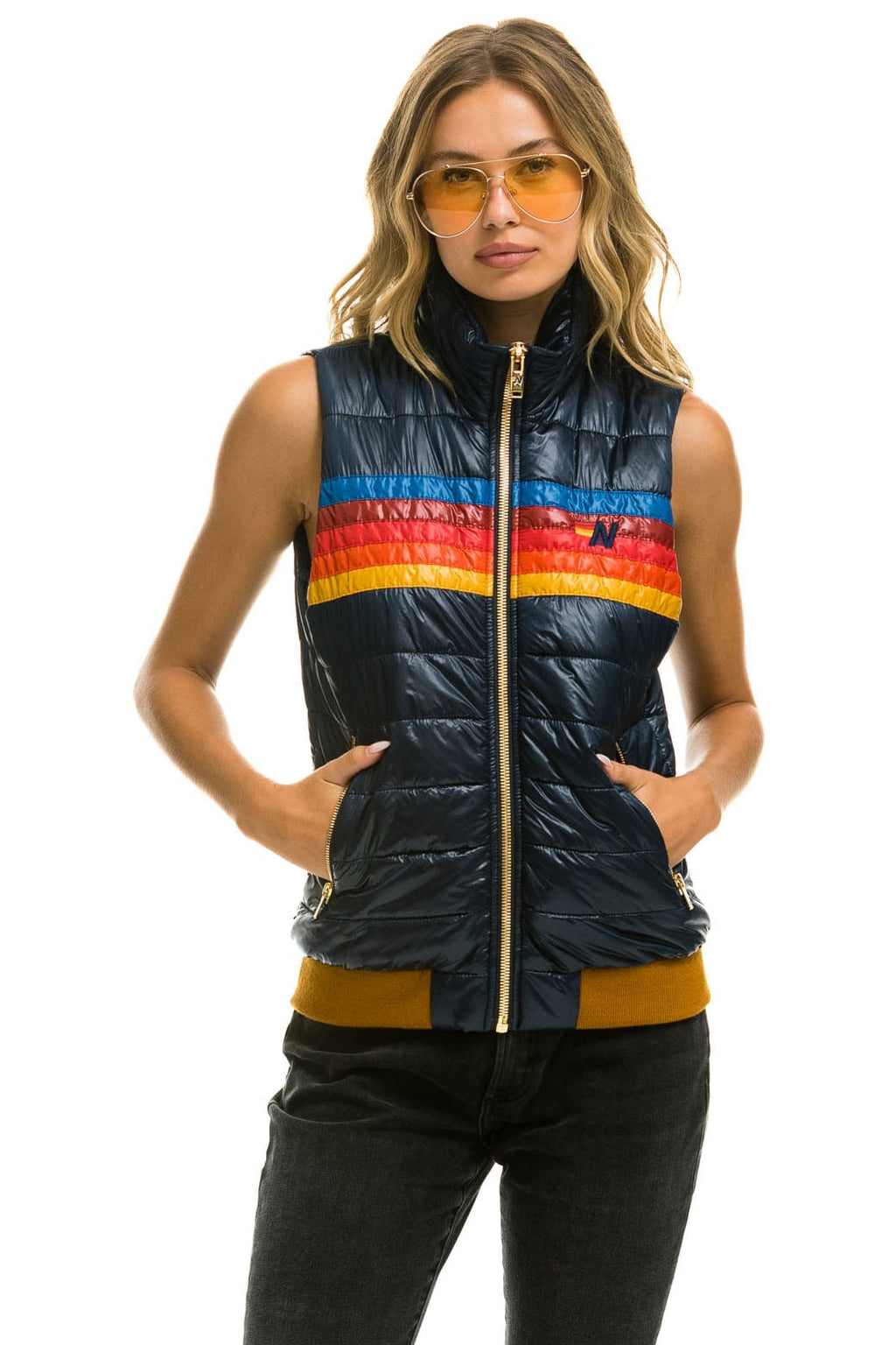 Retro WOMENS 5 STRIPE VEST - GLOSSY NAVY