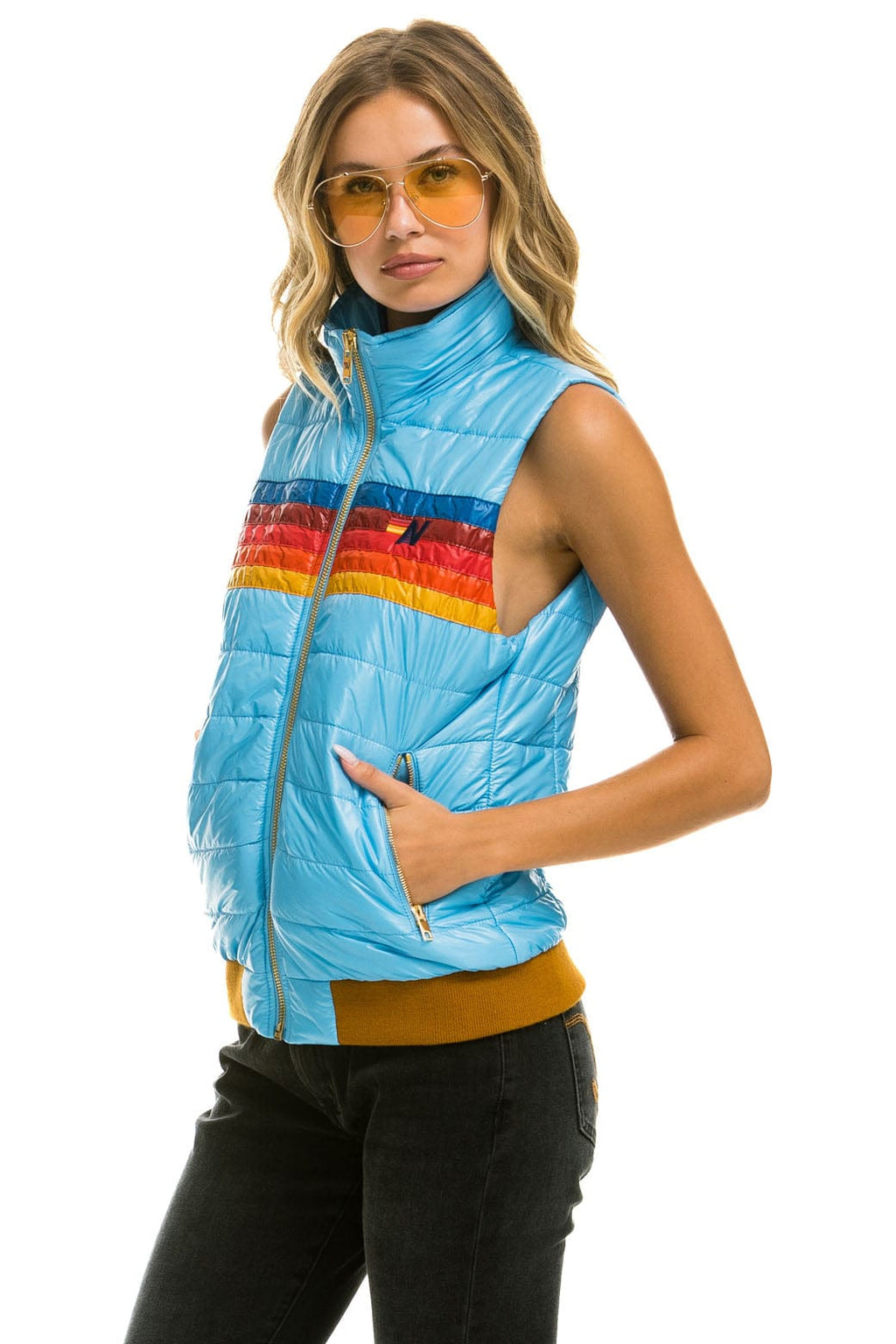 Retro WOMENS 5 STRIPE VEST - GLOSSY SKY