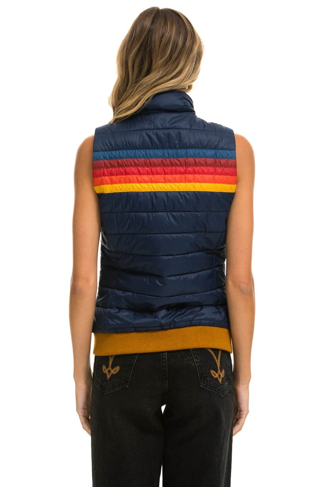 Retro WOMENS 5 STRIPE VEST - NAVY