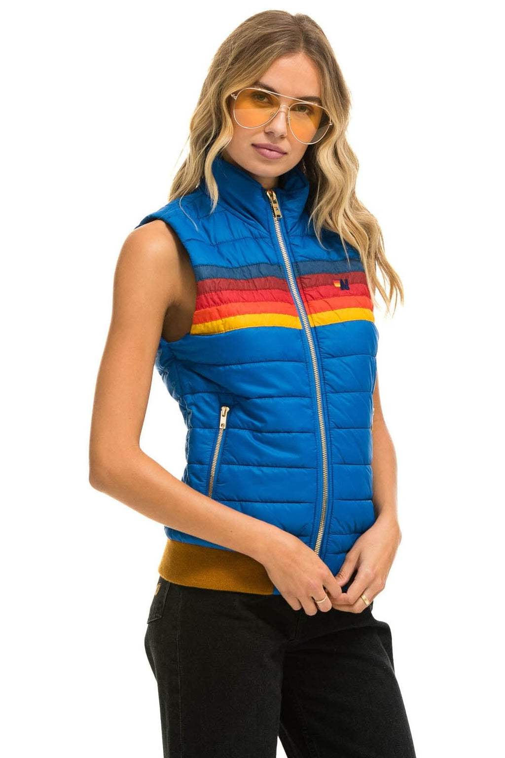 Retro WOMENS 5 STRIPE VEST - SNORKEL BLUE