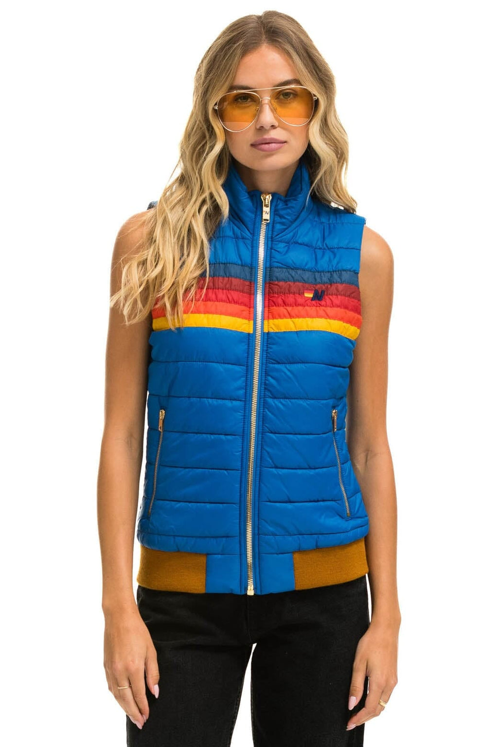 Retro WOMENS 5 STRIPE VEST - SNORKEL BLUE