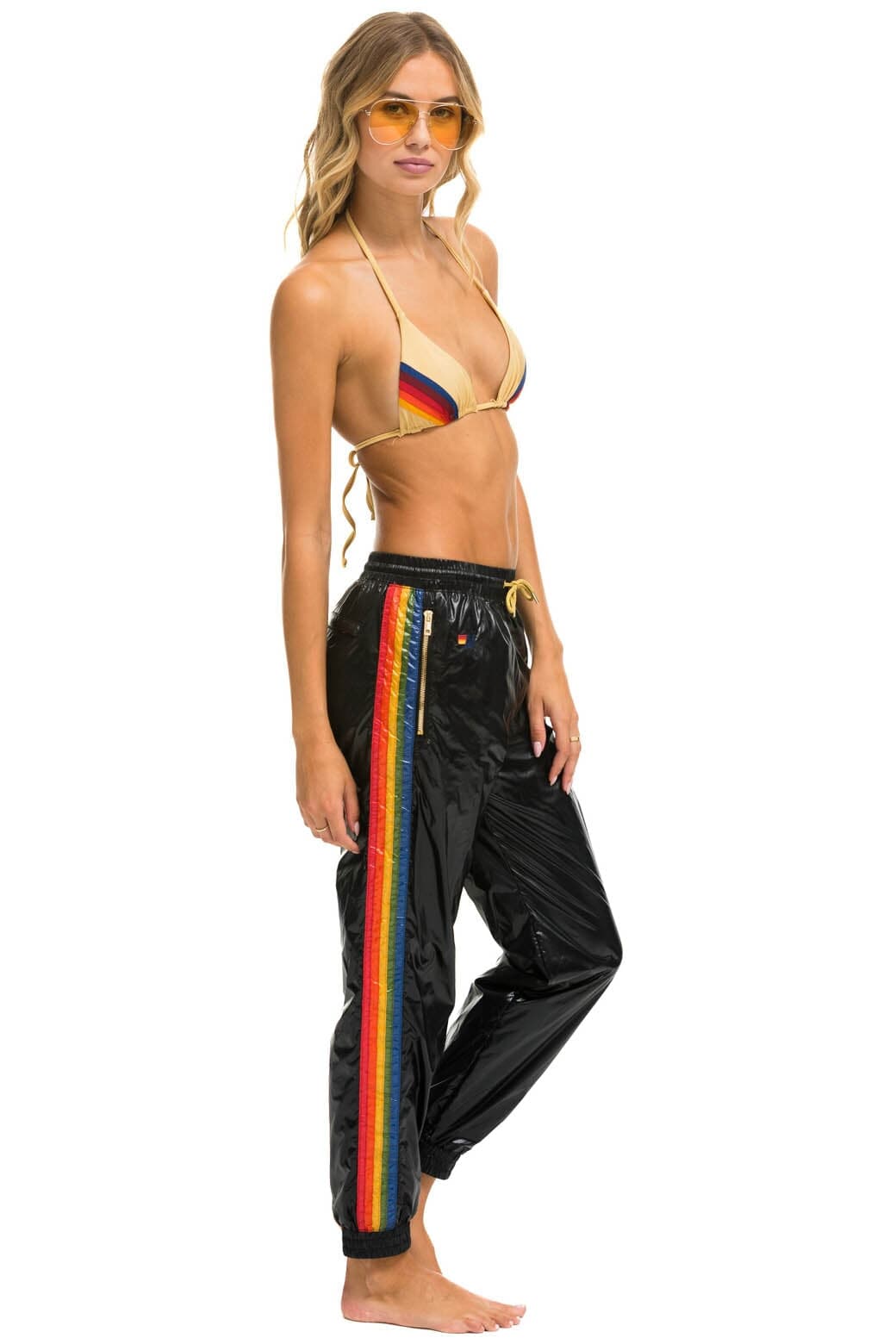Retro WOMENS 5 STRIPE WIND PANT - BLACK GLOSSY