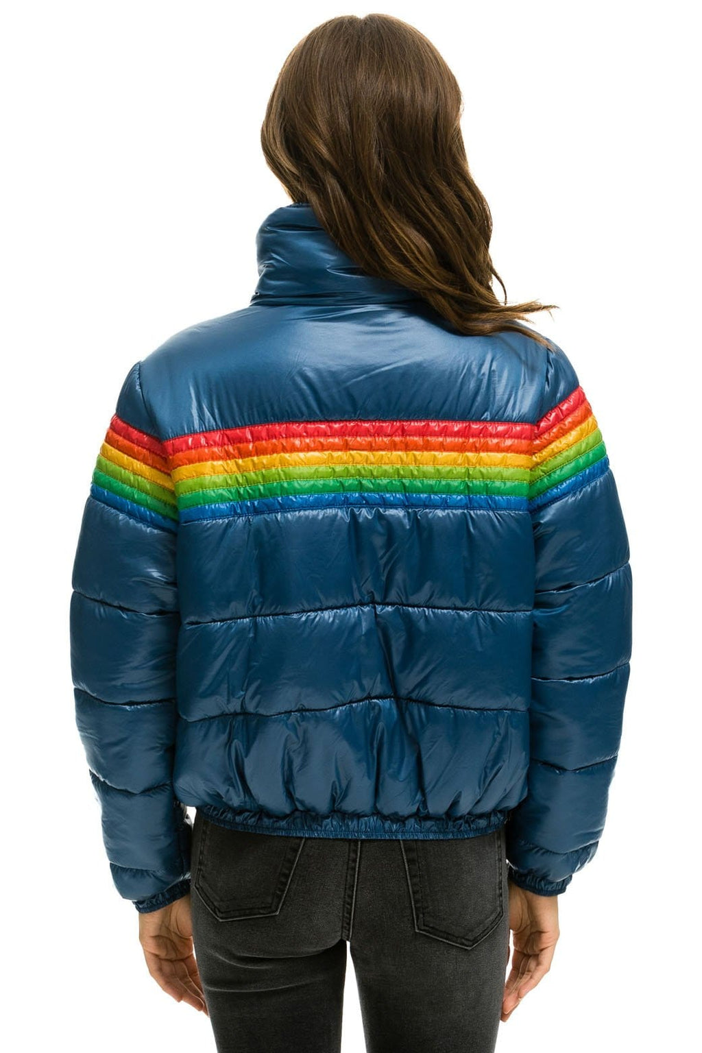 Retro 6 STRIPE LUXE APRES PUFFER JACKET - GLOSSY DEEP BLUE