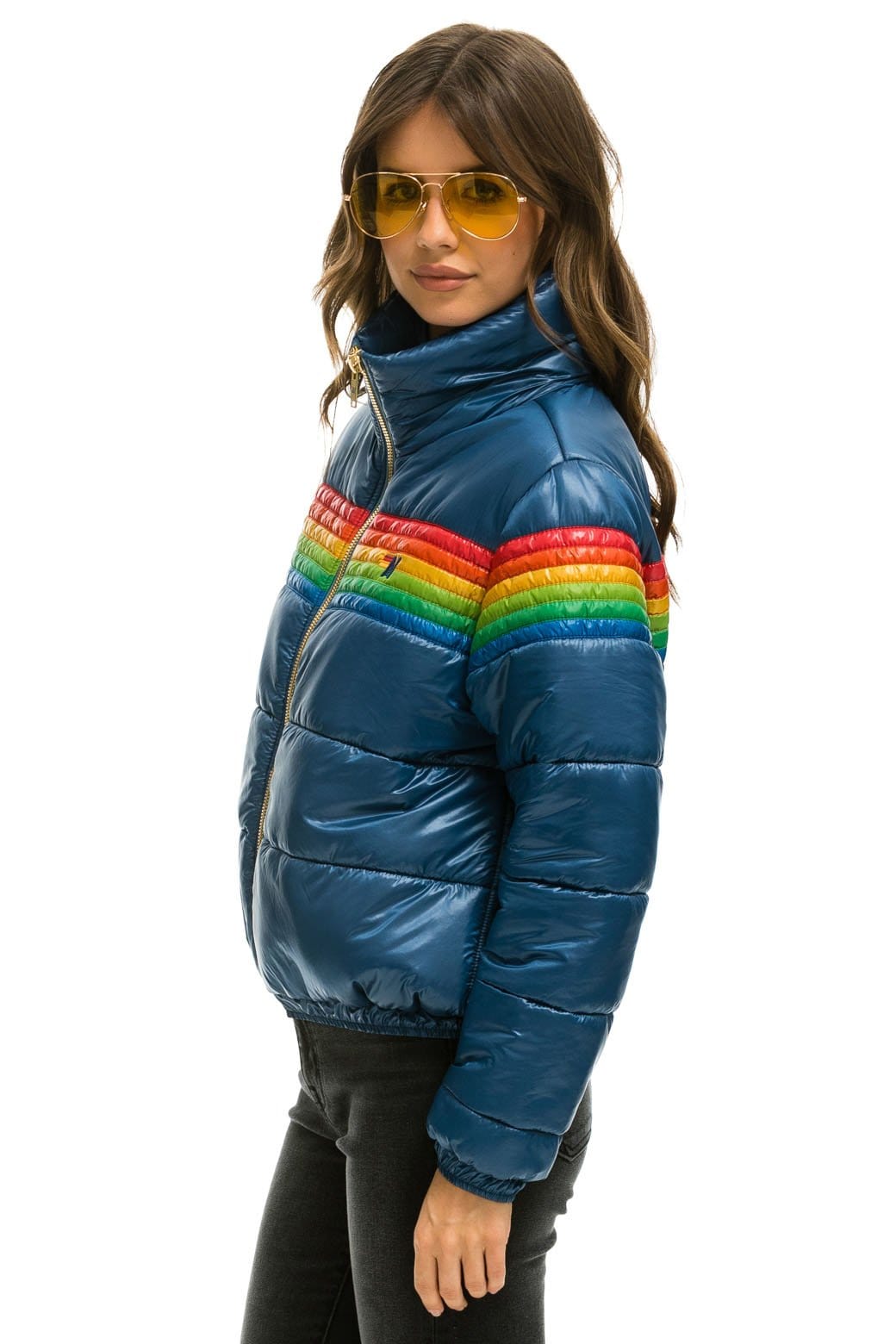Retro 6 STRIPE LUXE APRES PUFFER JACKET - GLOSSY DEEP BLUE