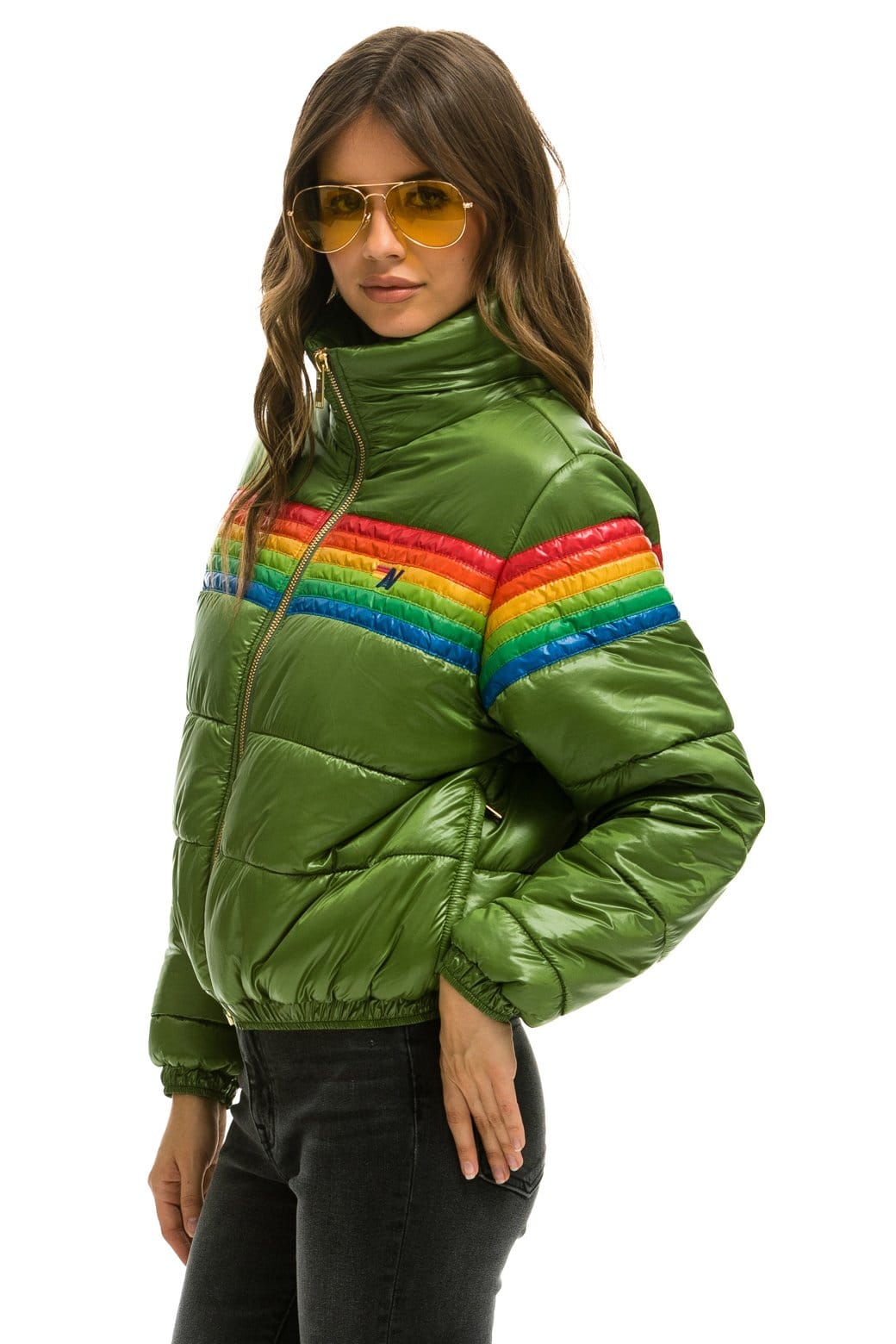 Retro 6 STRIPE LUXE APRES PUFFER JACKET - GLOSSY GARDEN GREEN