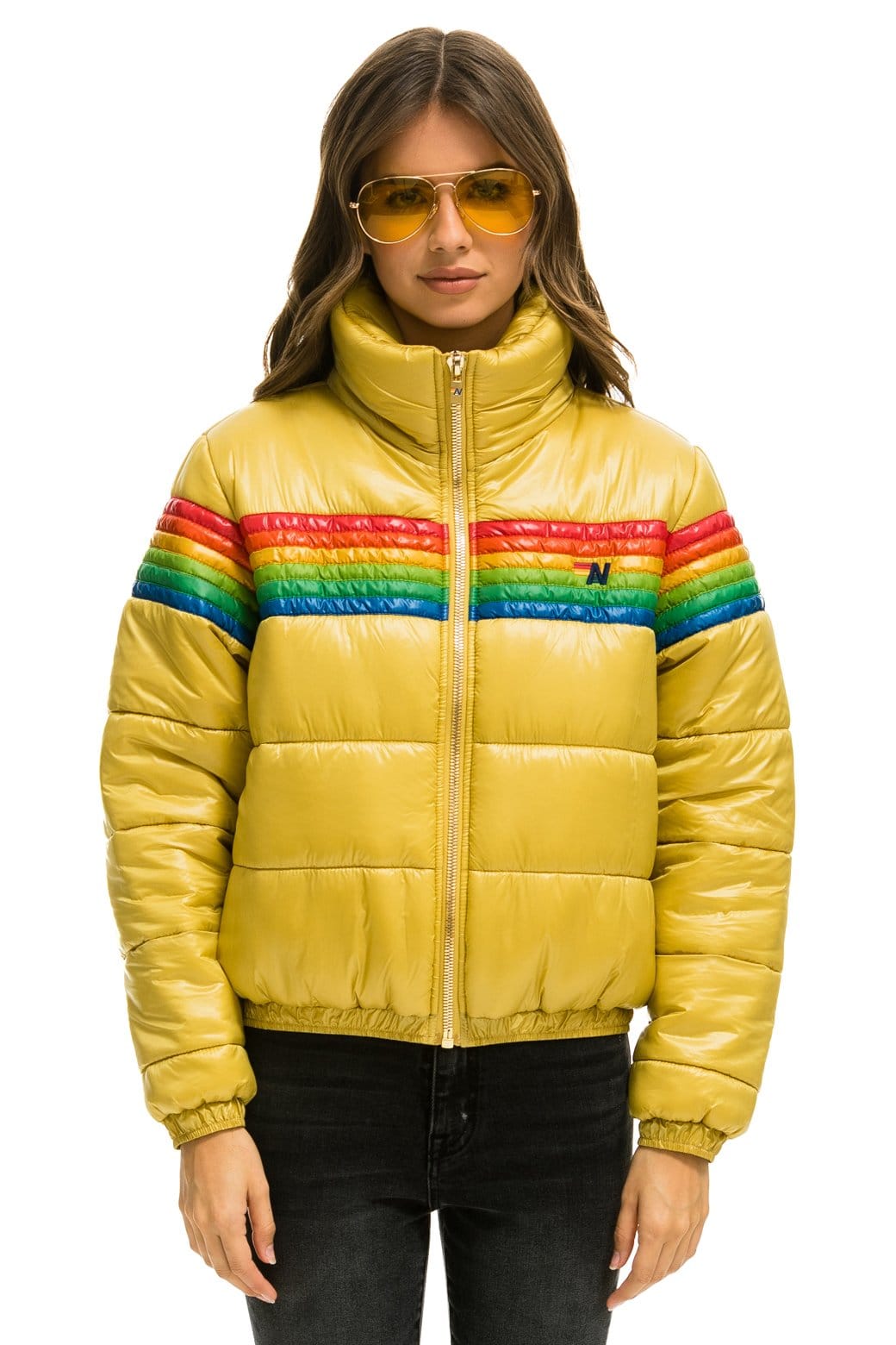 Retro 6 STRIPE LUXE APRES PUFFER JACKET - GLOSSY KHAKI