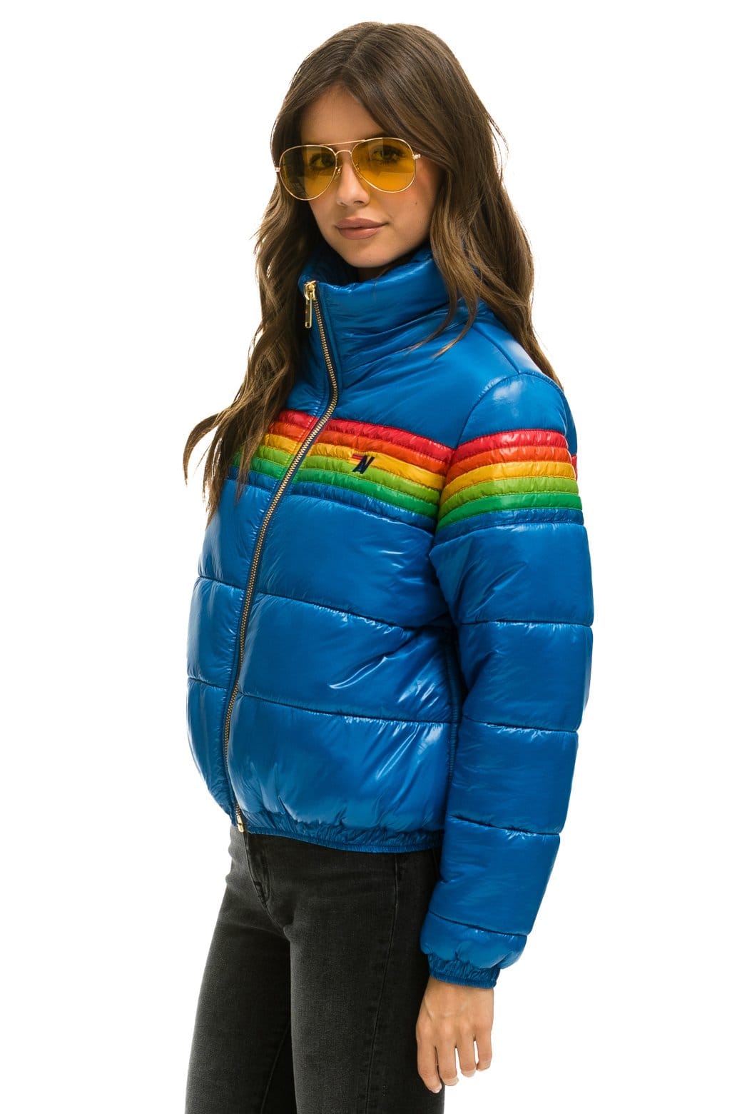 Retro 6 STRIPE LUXE APRES PUFFER JACKET - GLOSSY SNORKEL BLUE