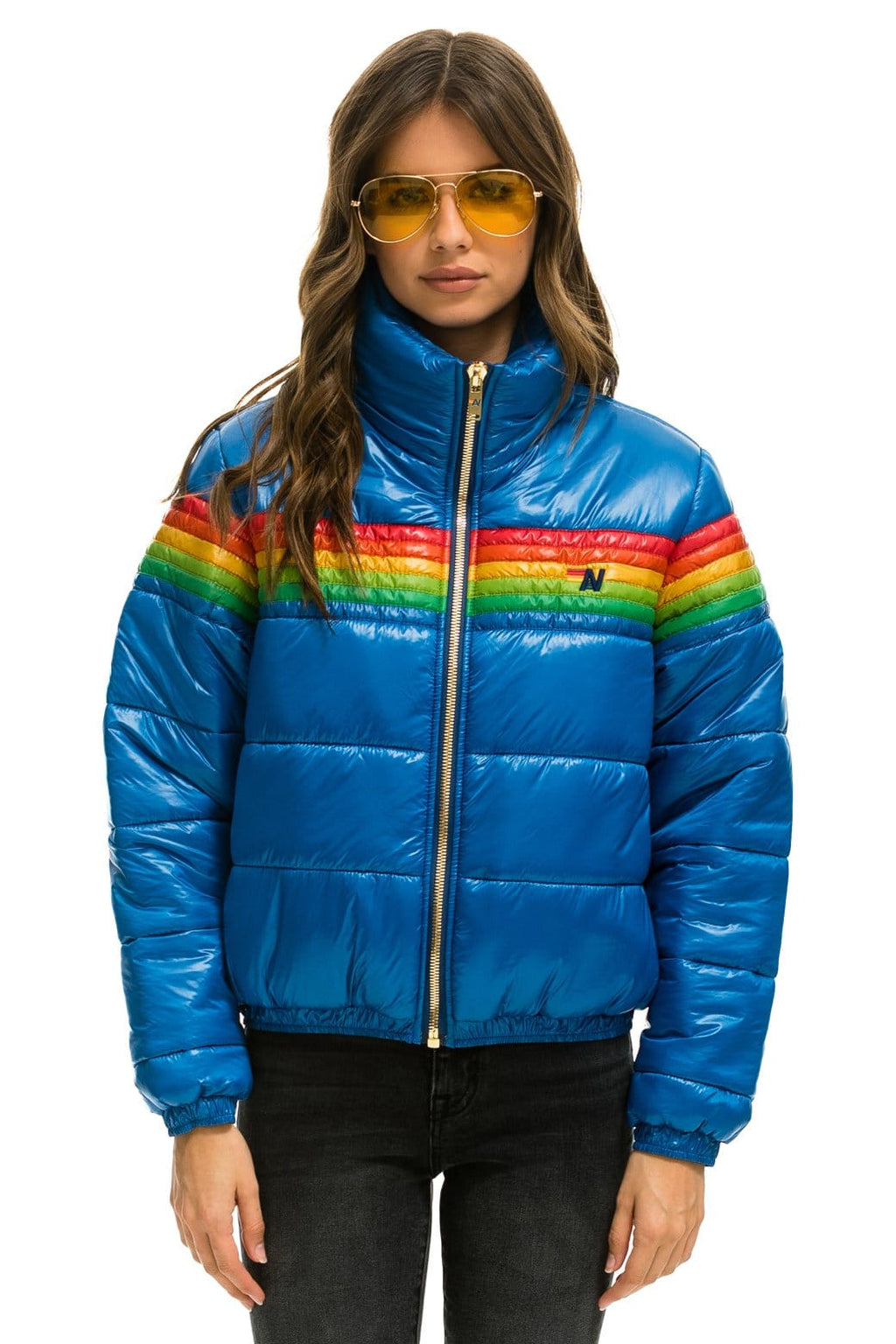Retro 6 STRIPE LUXE APRES PUFFER JACKET - GLOSSY SNORKEL BLUE