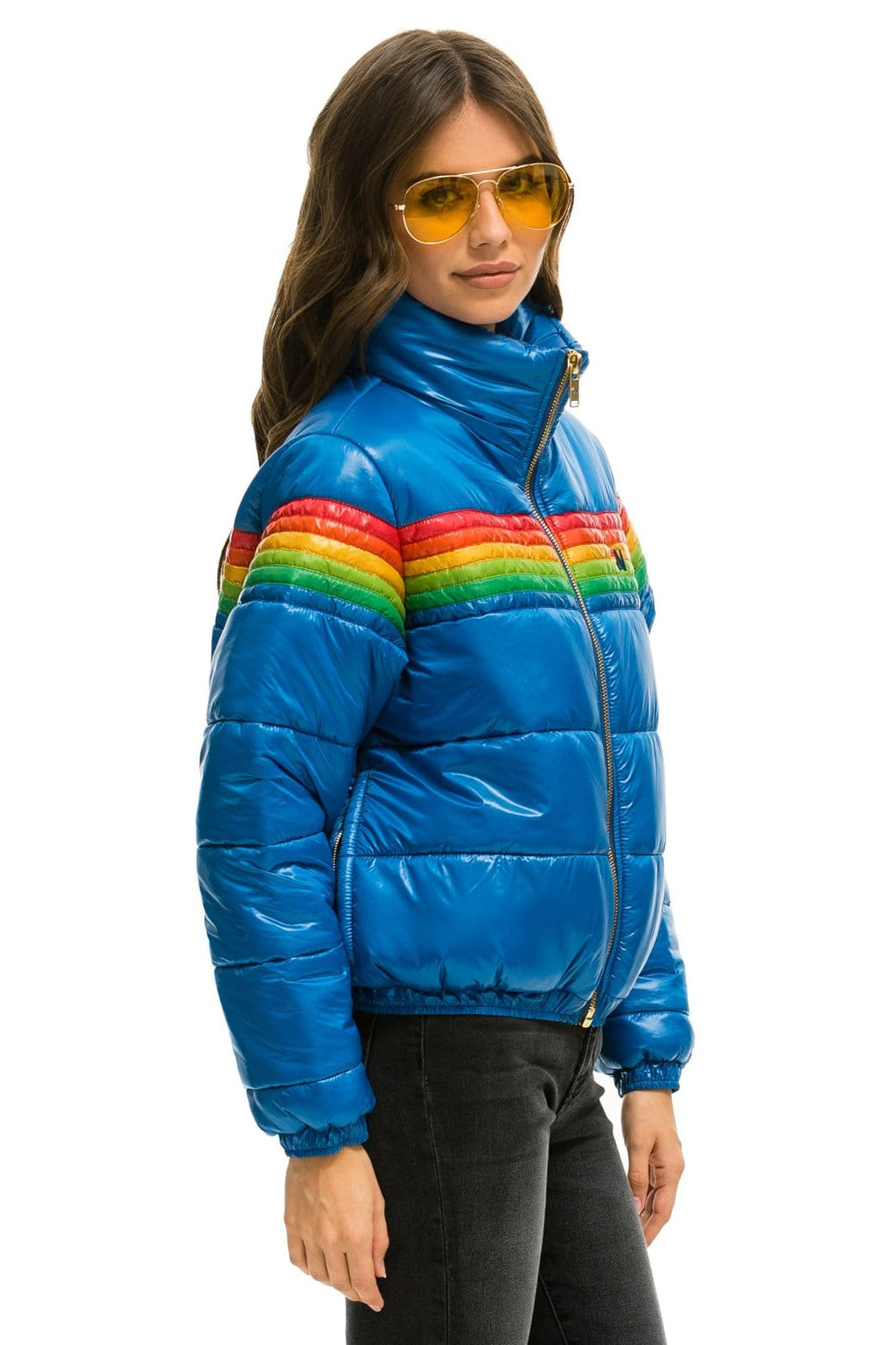 Retro 6 STRIPE LUXE APRES PUFFER JACKET - GLOSSY SNORKEL BLUE