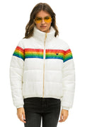 Retro 6 STRIPE LUXE APRES PUFFER JACKET - GLOSSY WHITE