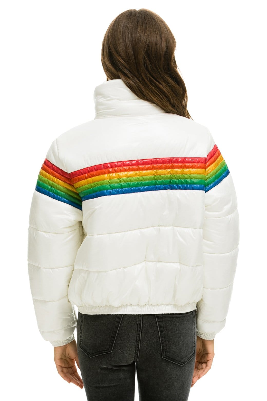 Retro 6 STRIPE LUXE APRES PUFFER JACKET - GLOSSY WHITE