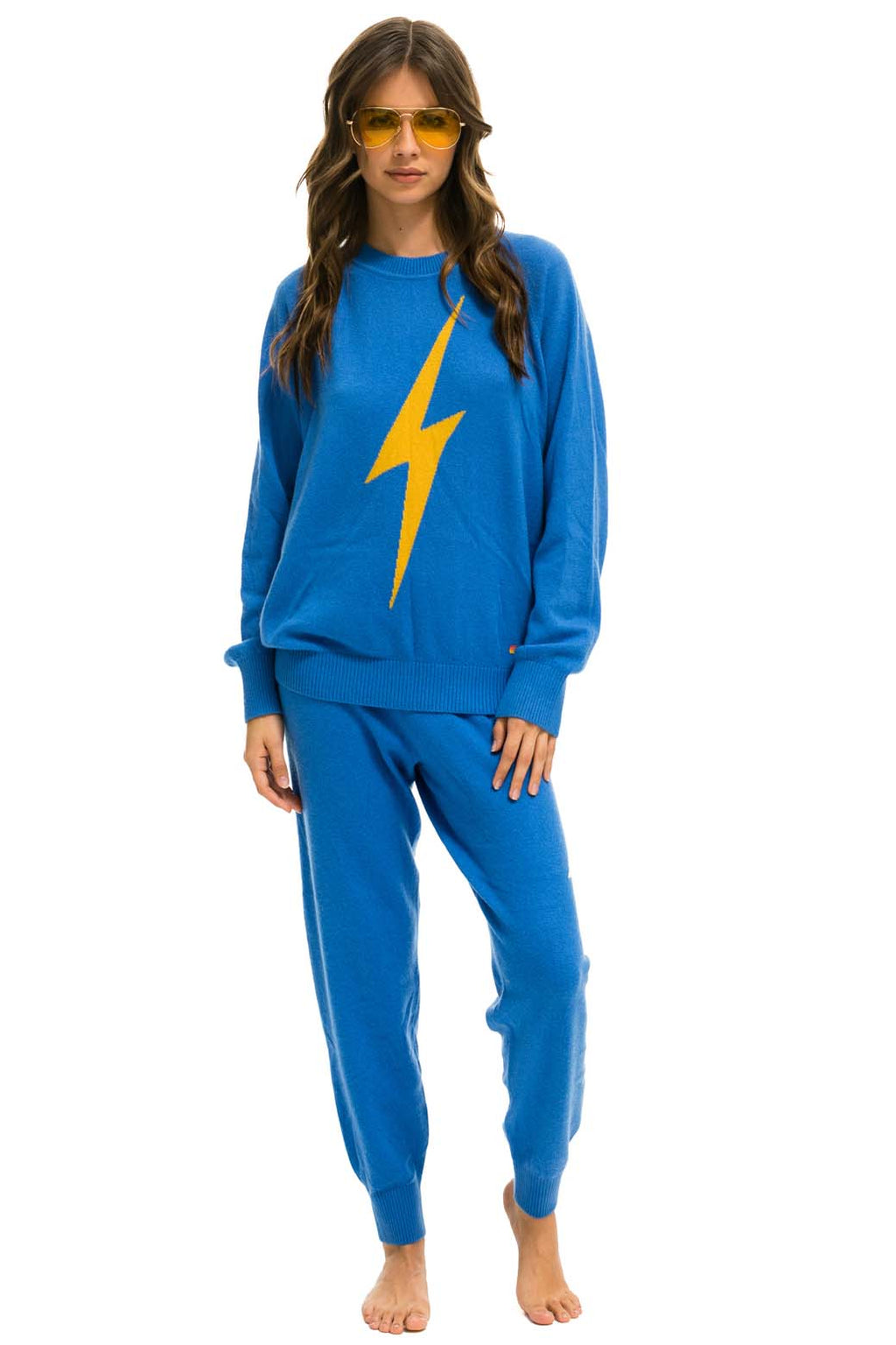 Retro BOLT CASHMERE LIGHT SWEATER PANT - VINTAGE BLUE GOLD BOLT