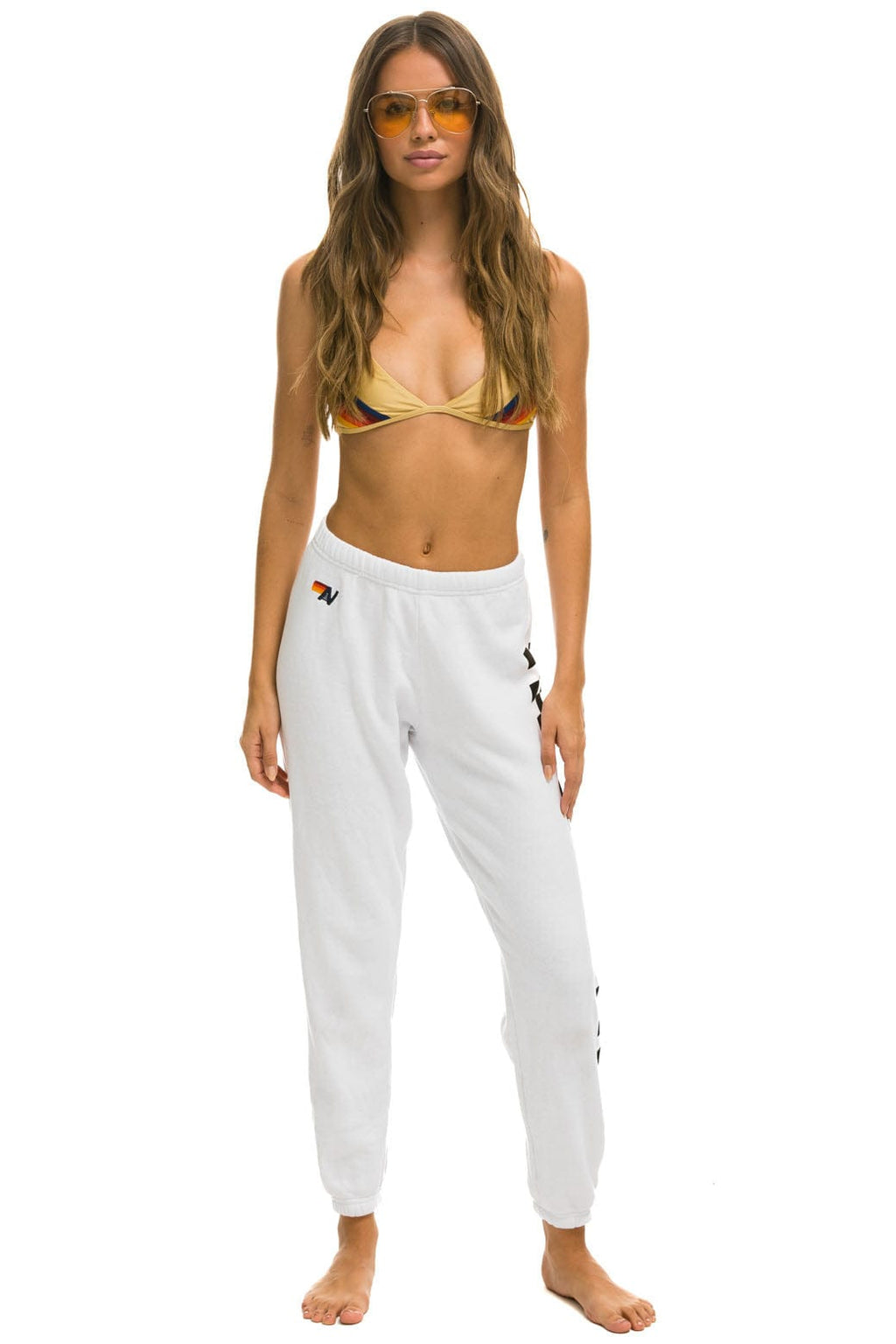 Retro CHECK LEG SWEATPANTS - WHITE