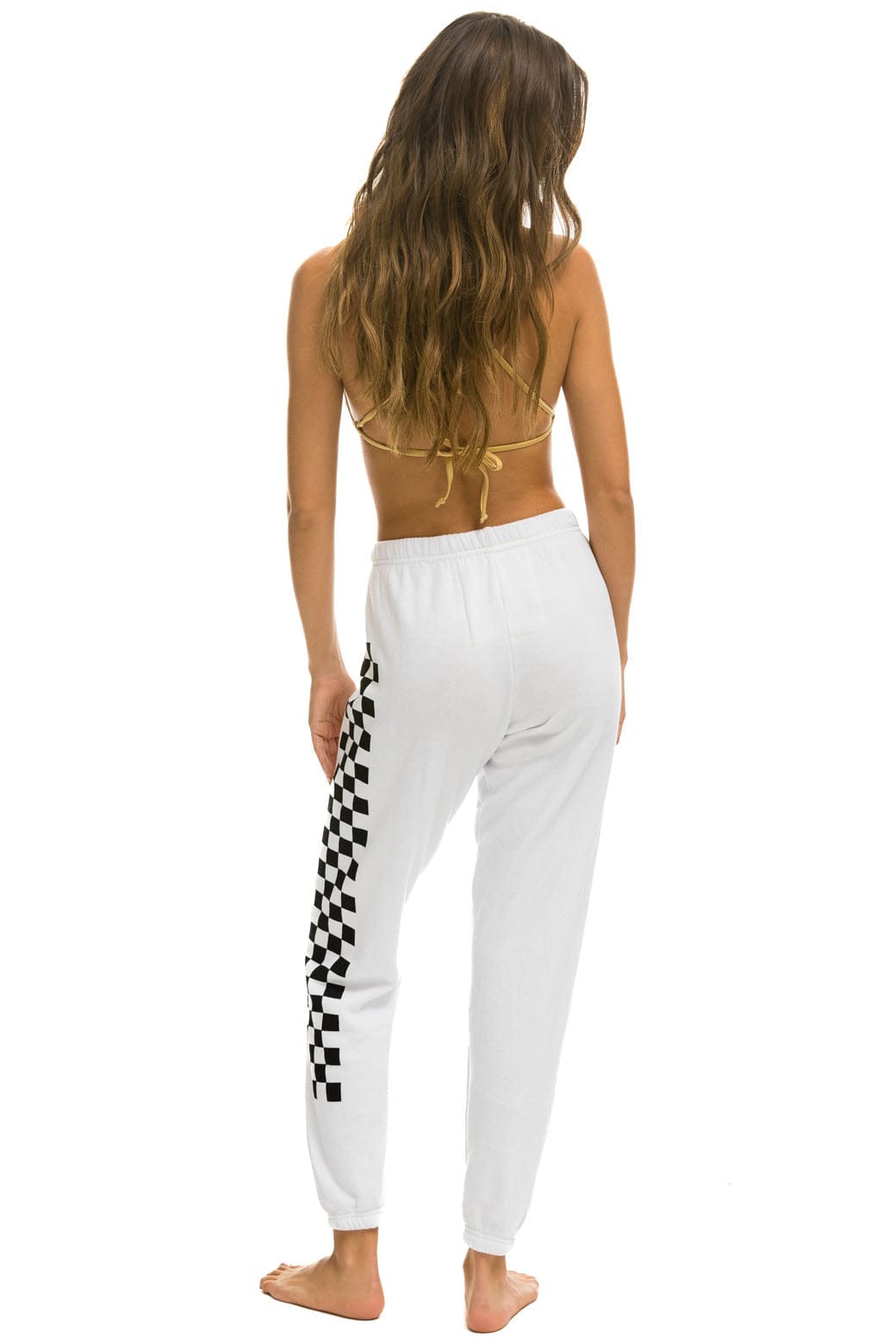 Retro CHECK LEG SWEATPANTS - WHITE