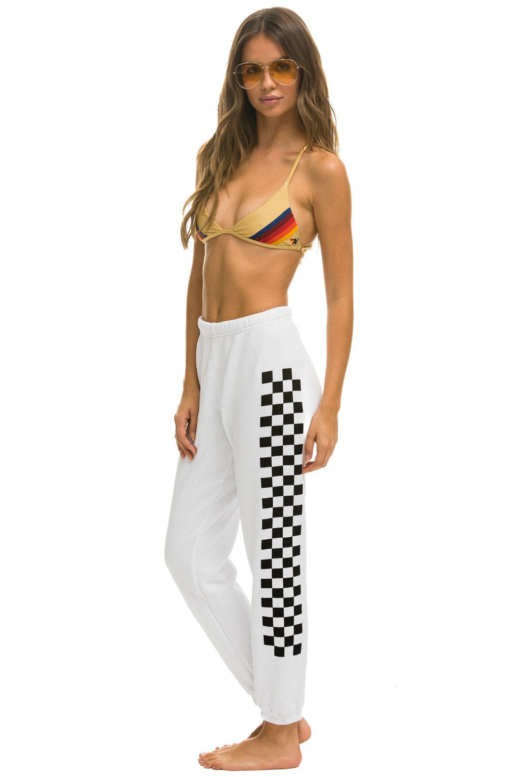 Retro CHECK LEG SWEATPANTS - WHITE