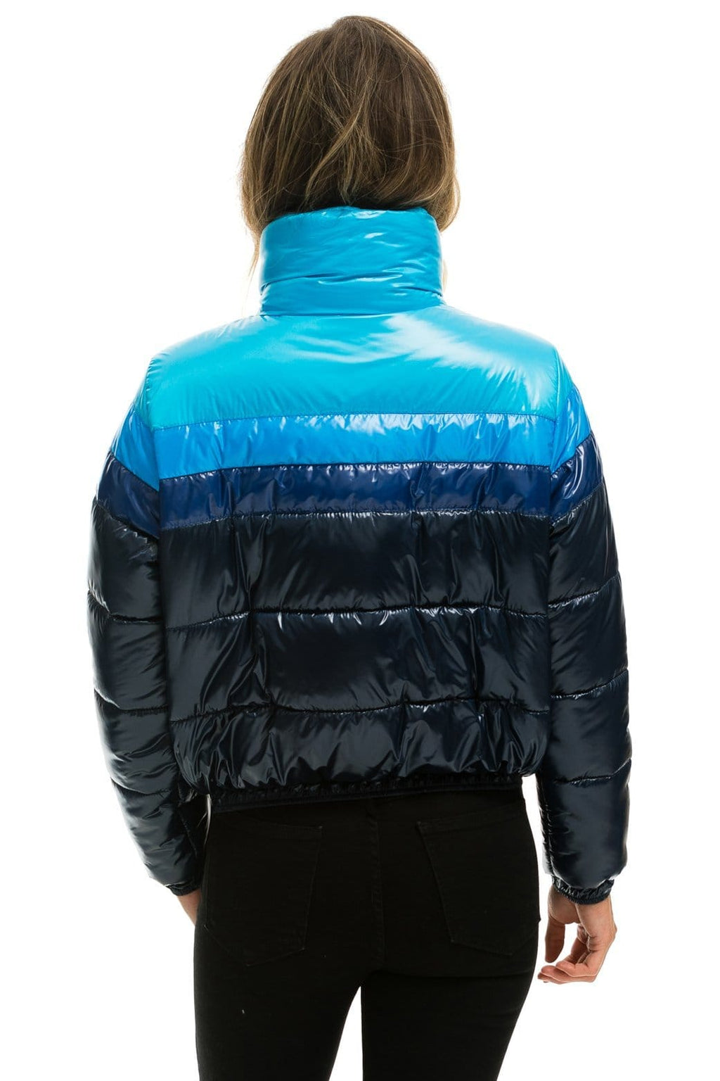 Retro COLOR BLOCK LUXE APRES PUFFER JACKET - GLOSSY NAVY