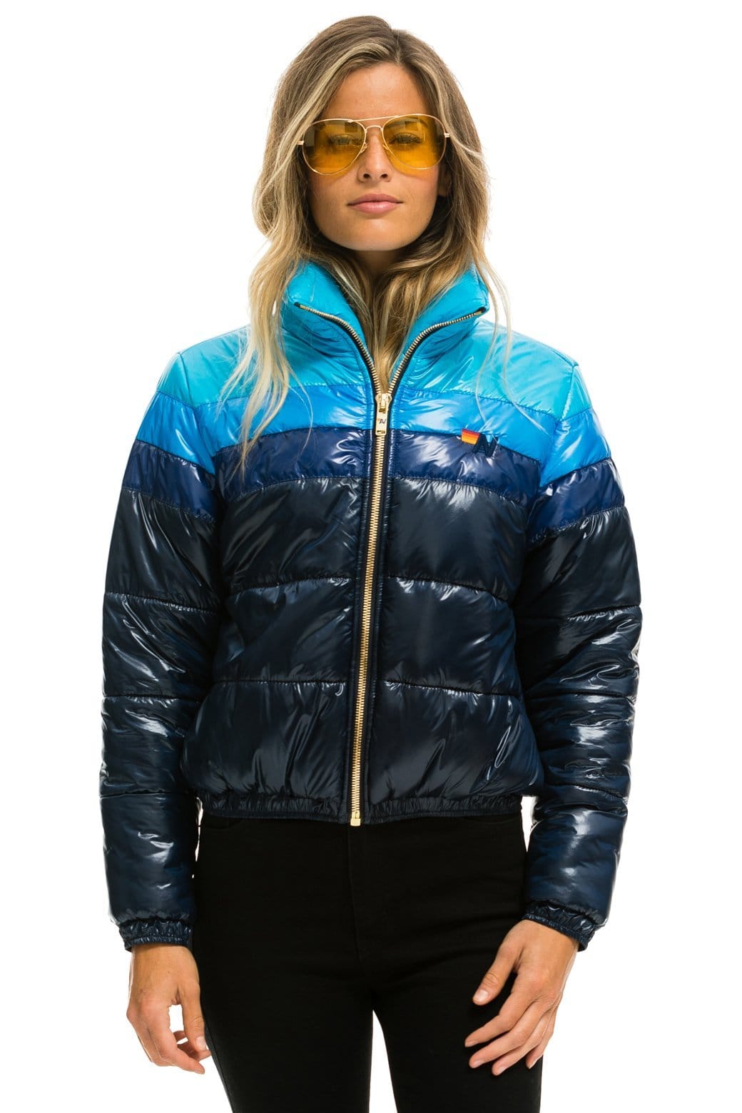 Retro COLOR BLOCK LUXE APRES PUFFER JACKET - GLOSSY NAVY