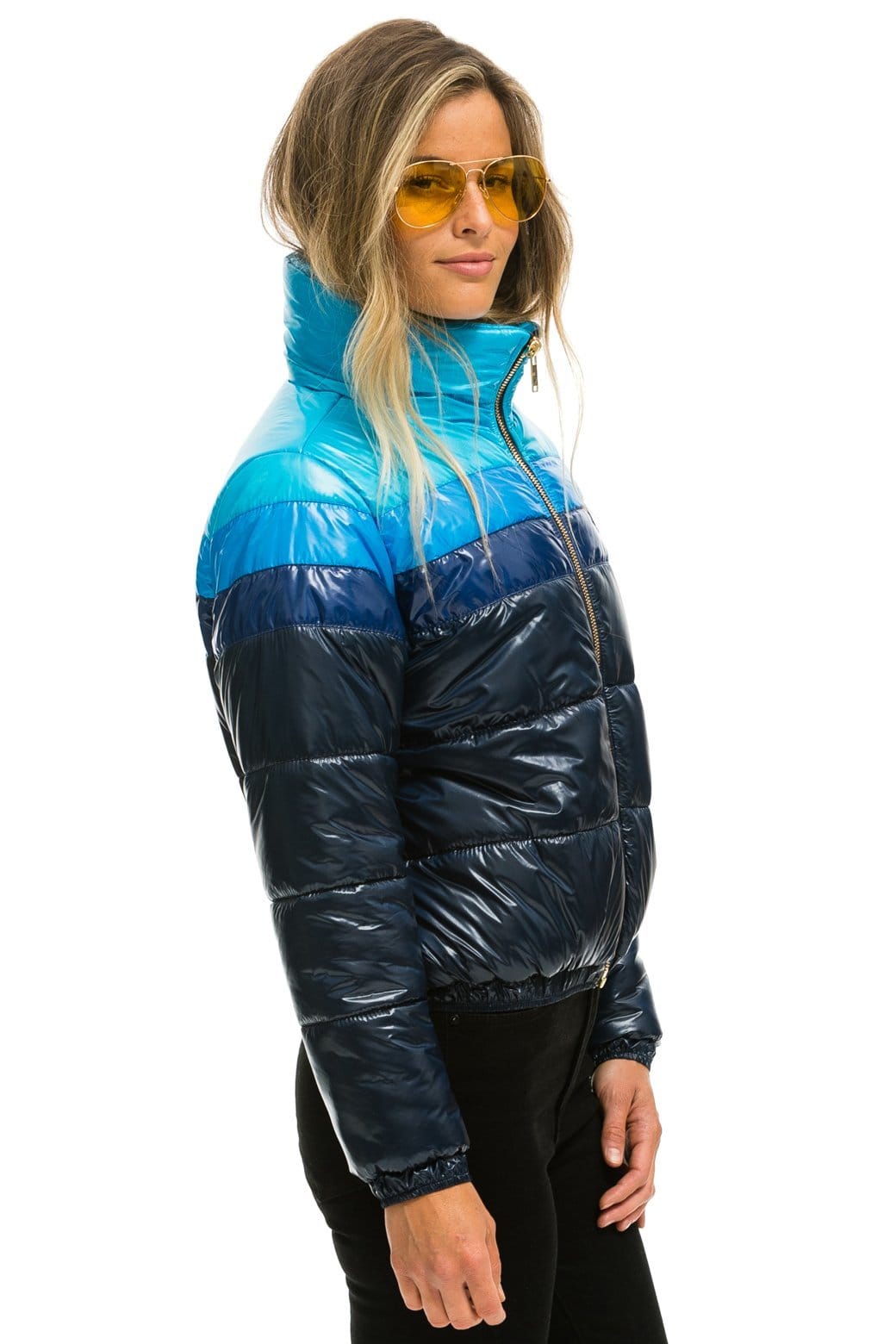Retro COLOR BLOCK LUXE APRES PUFFER JACKET - GLOSSY NAVY