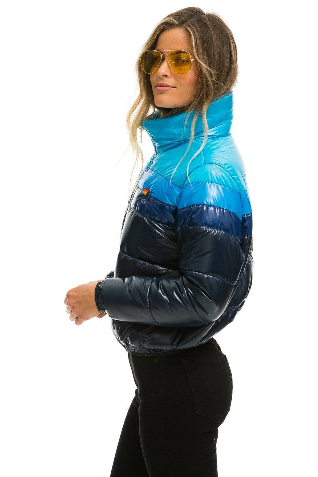 Retro COLOR BLOCK LUXE APRES PUFFER JACKET - GLOSSY NAVY