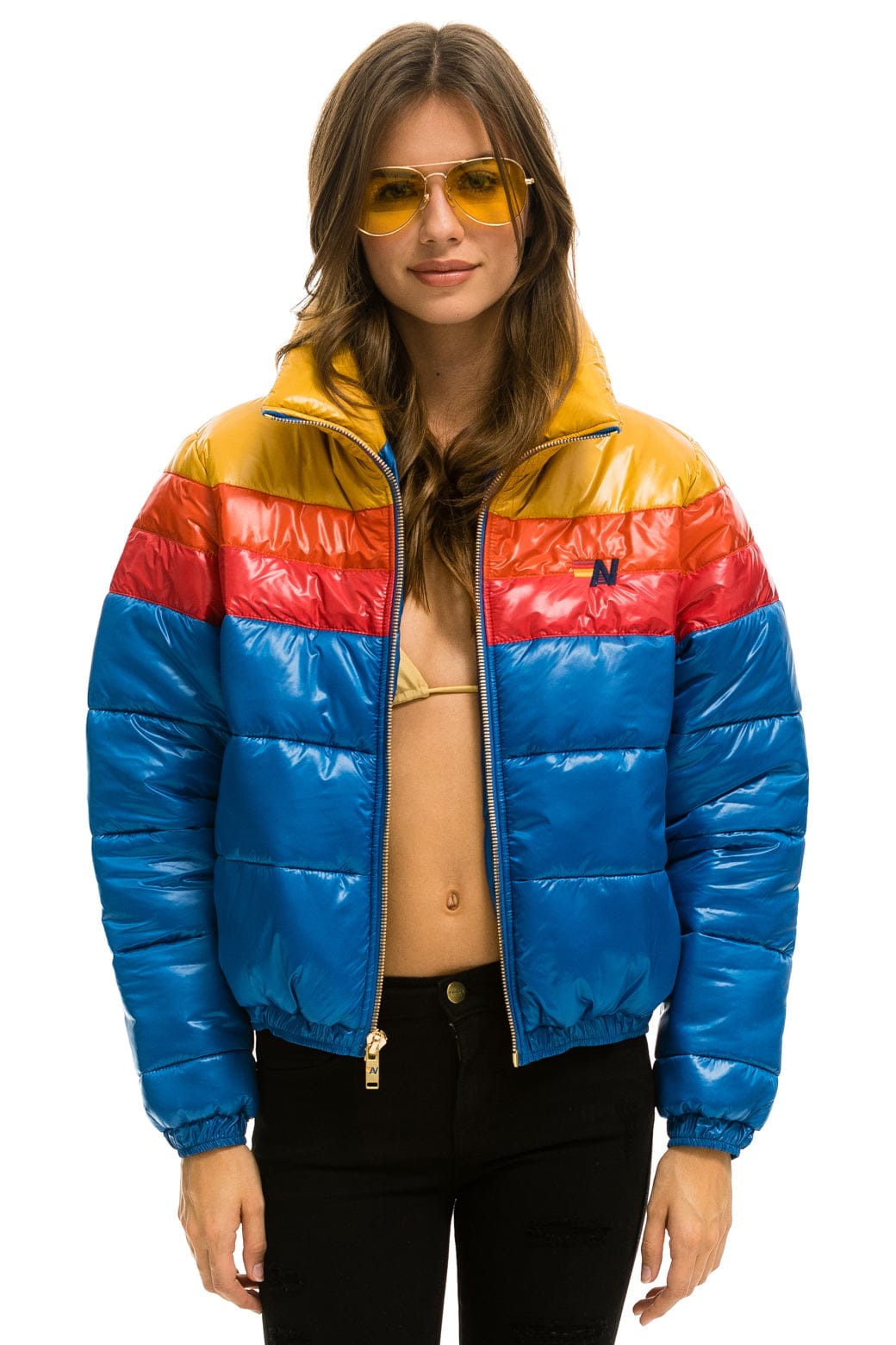 Retro COLOR BLOCK LUXE APRES PUFFER JACKET - GLOSSY SNORKEL BLUE