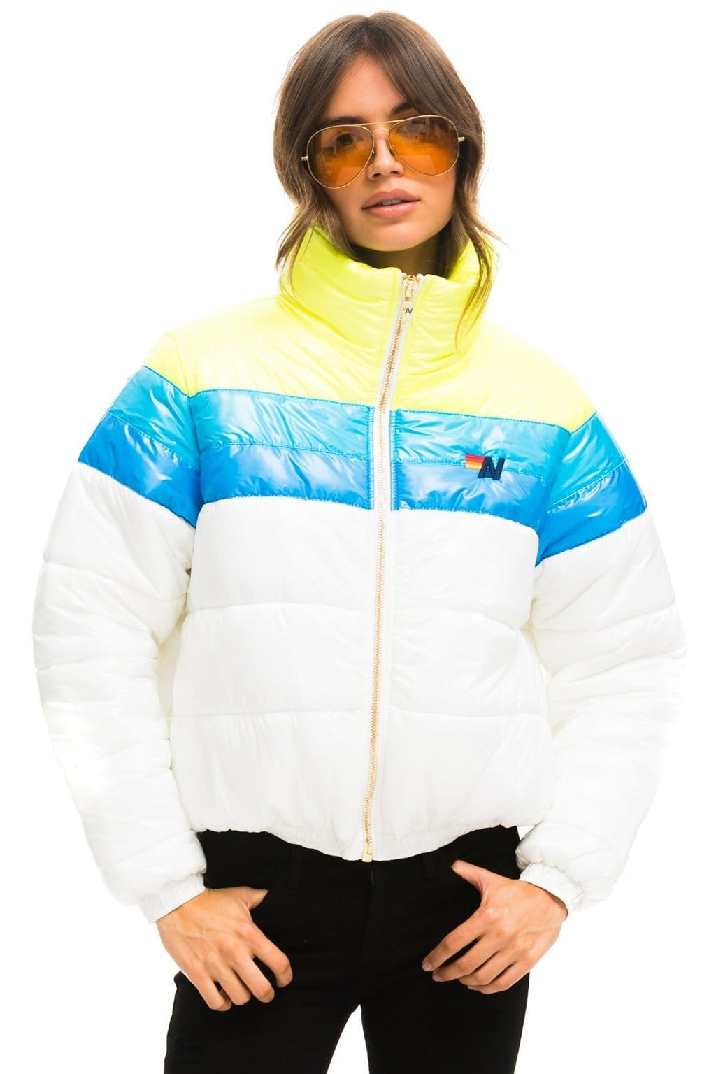 Retro COLOR BLOCK LUXE APRES PUFFER JACKET - GLOSSY WHITE