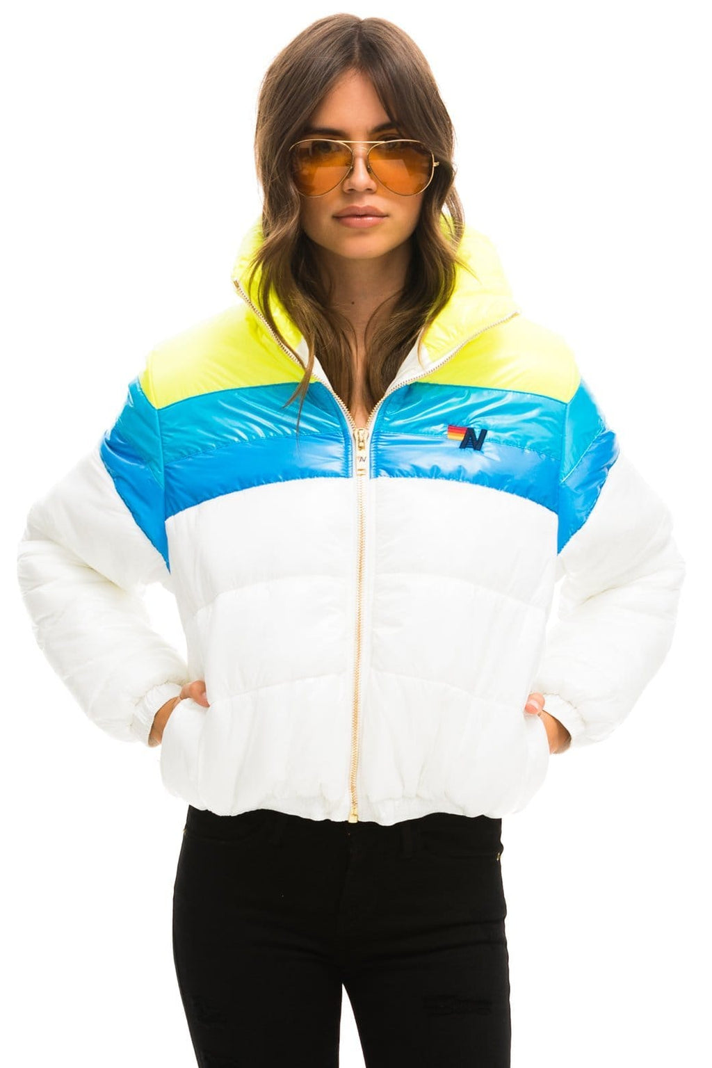 Retro COLOR BLOCK LUXE APRES PUFFER JACKET - GLOSSY WHITE