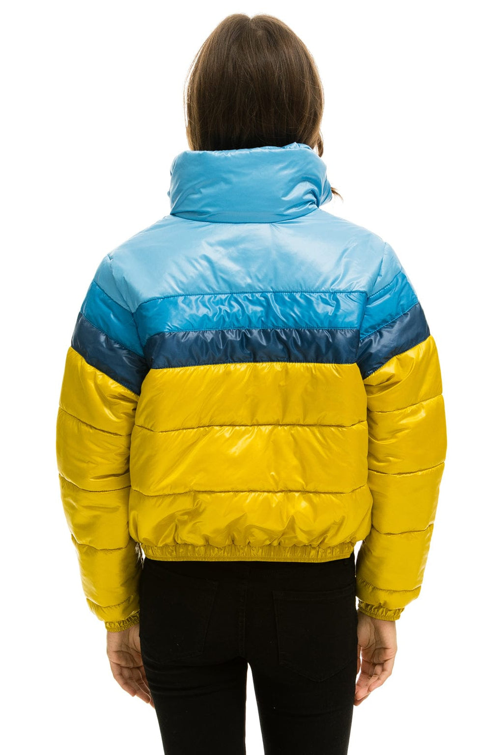 Retro COLOR BLOCK LUXE APRES PUFFER JACKET - HONEY GLOSSY