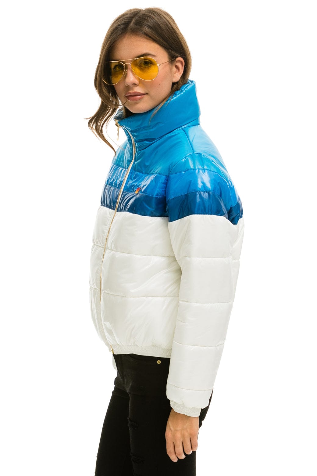 Retro COLOR BLOCK LUXE APRES PUFFER JACKET - GLOSSY WHITE DRESDEN