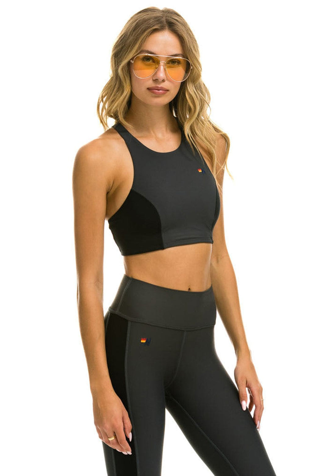 Retro COLOR BLOCK RACER SPORTS BRA - TITANIUM