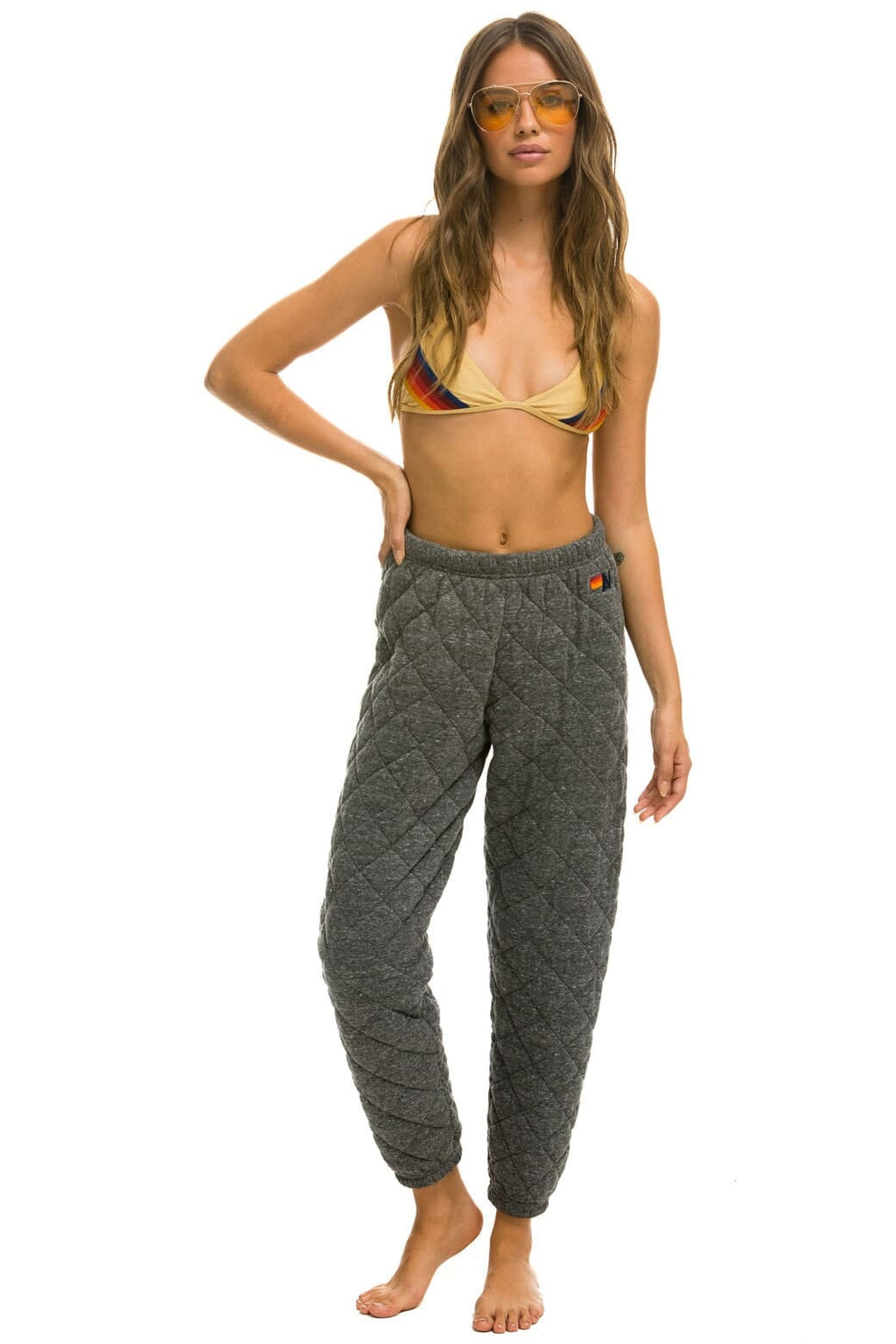 Retro QUILTED SWEATPANTS - HEATHER GREY