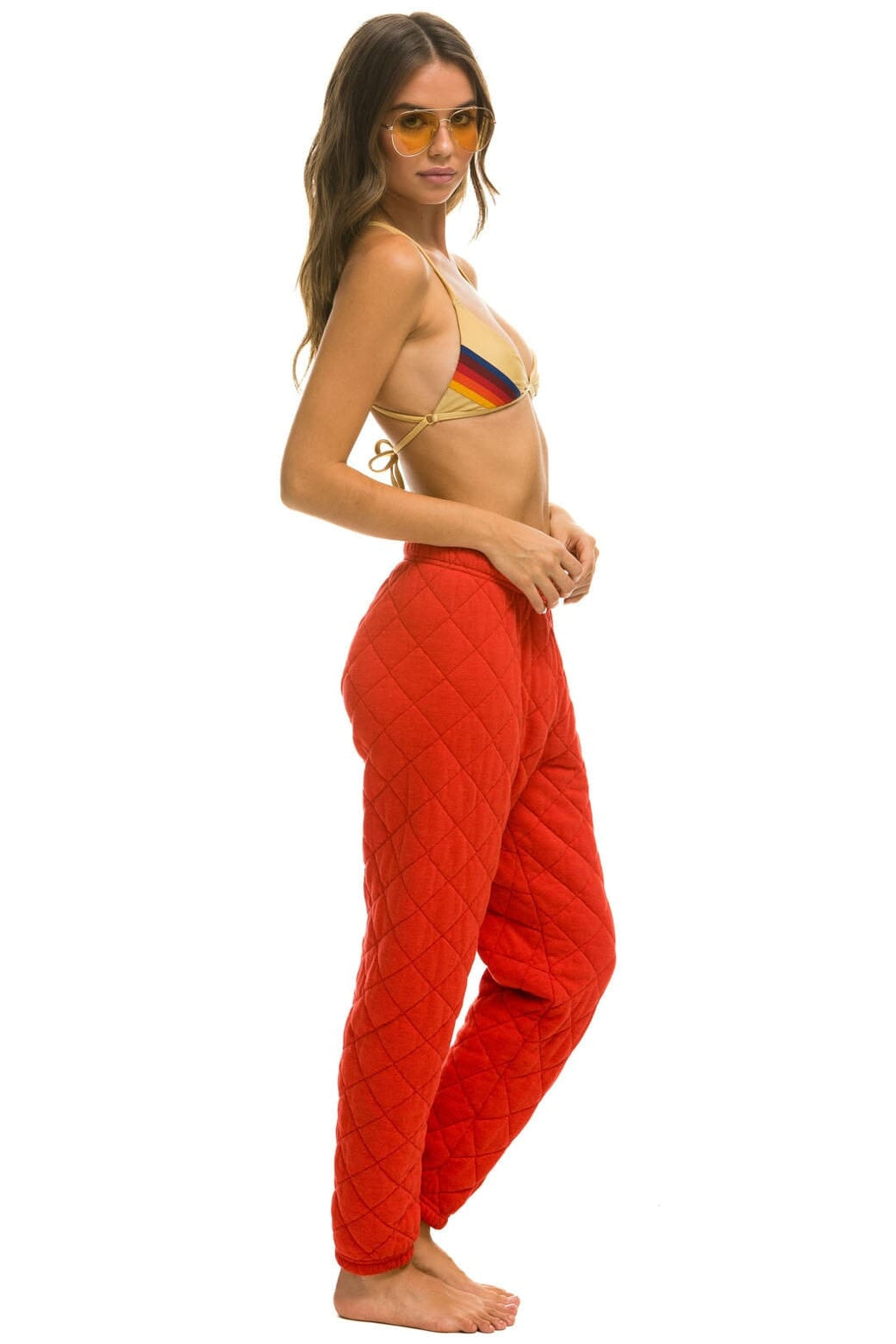 Retro QUILTED SWEATPANTS - RED