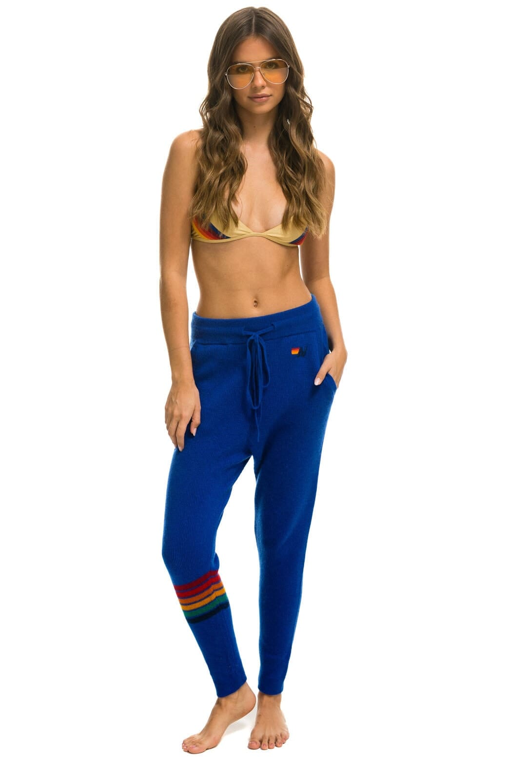 Retro RAINBOW 6 STRIPE CASHMERE RELAXED FIT PANT - LAPIS