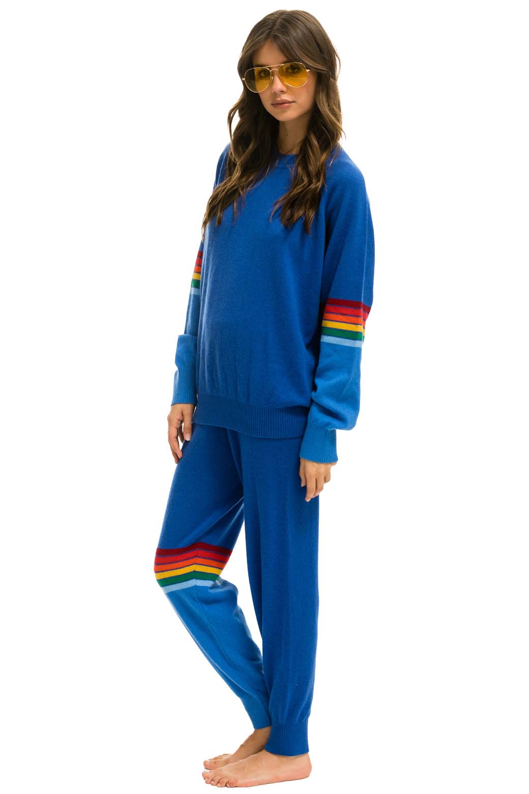 Retro RAINBOW STRIPE CASHMERE LIGHT SWEATER PANT - VINTAGE BLUE