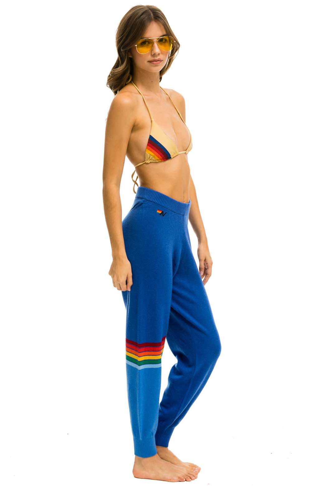 Retro RAINBOW STRIPE CASHMERE LIGHT SWEATER PANT - VINTAGE BLUE