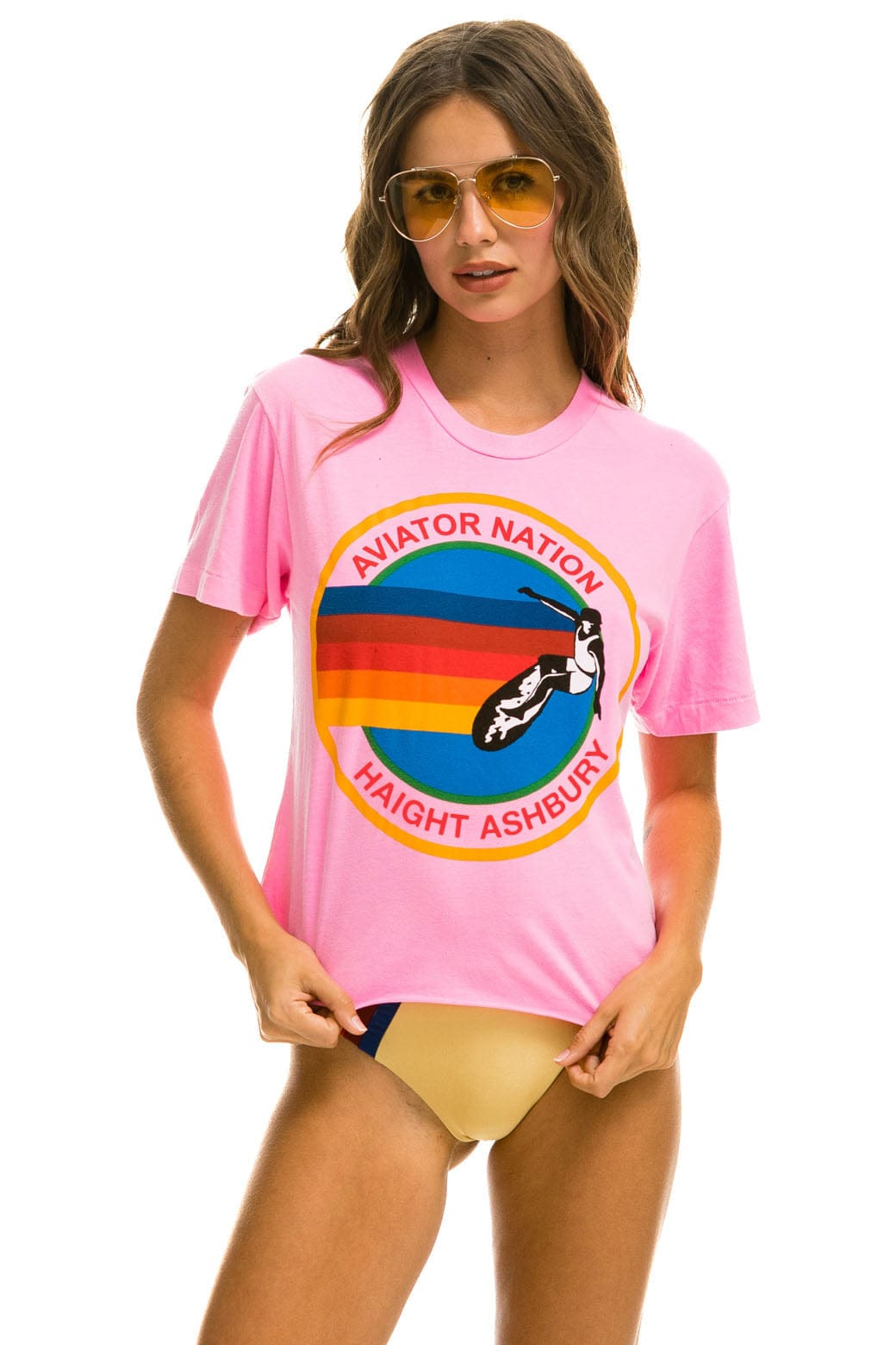 Retro SIGNATURE HAIGHT ASHBURY BOYFRIEND TEE - NEON PINK