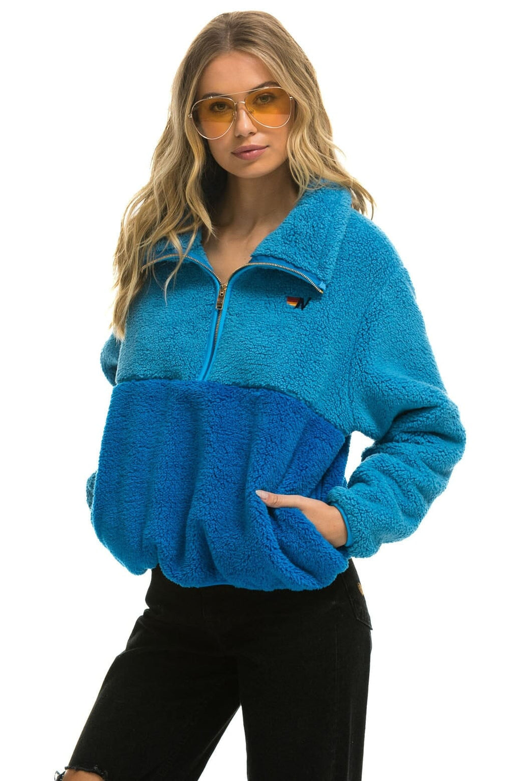 Retro TEDDY APRES HALF ZIP COLOR BLOCK JACKET - OCEAN